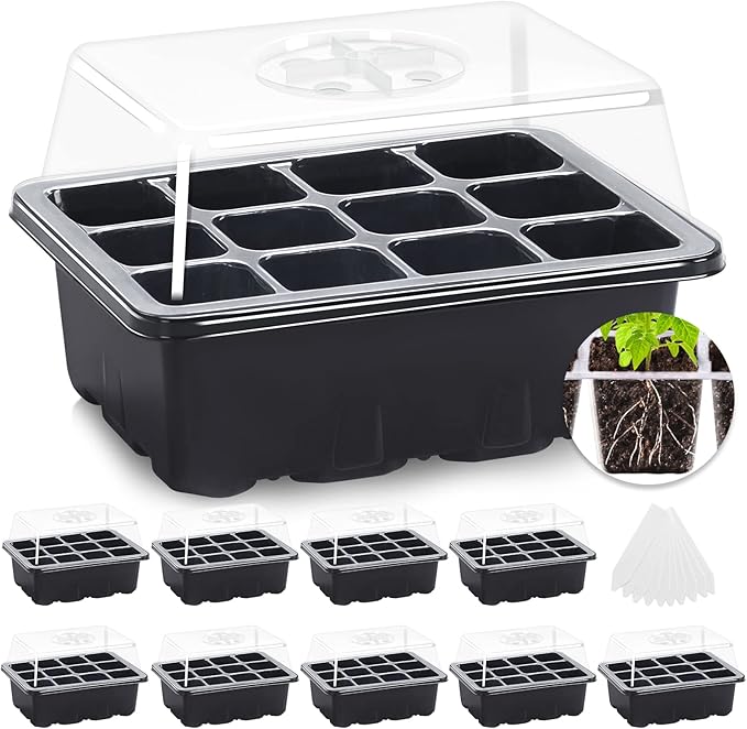 MIXC 10 Packs Seed Starter Tray Seed Starter Kit with Humidity Dome (120 Cells Total Tray) Seed Starting Trays Plant Starter Kit and Base Mini Greenhouse Germination Kit for Seeds Growing Starting