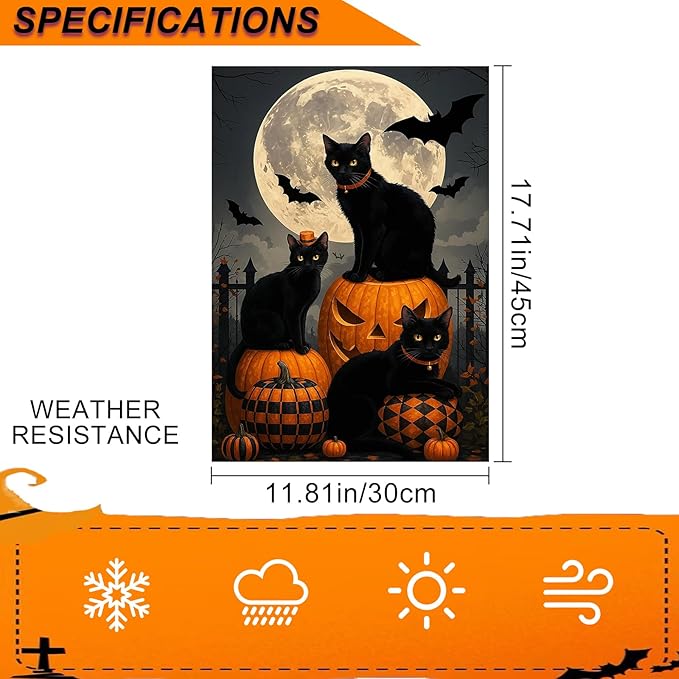 IVN Spooky Halloween Garden Flag 12x18 Inch Double Sided Black Cat Witch Pumpkin Jack O’ Lantern Gothic Outdoor Fall Yard Flag for Outside Home Front Door Lawn Porch Patio Welcome Decor