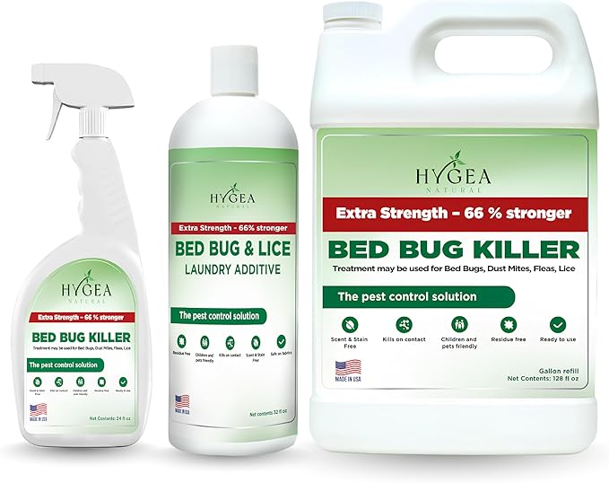 Extra Strength Bed Bug & Lice Elimination Trio - Includes Extra Strength 24 oz Lice & Bed Bug Spray, 32 oz Lice & Bed Bug Laundry Additive, & 128 oz Spray Refill
