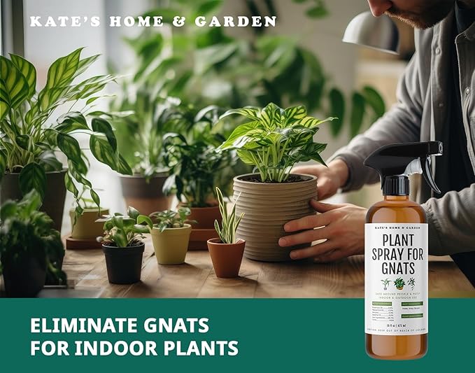 Kate's Home & Garden Plant Spray for Insects & Getting Rid of Gnats with 12 Sticky Traps. Fungus Gnat Killer & Bug Spray for Indoor Plants (16oz, Peppermint, Pet Safe, Non Toxic)