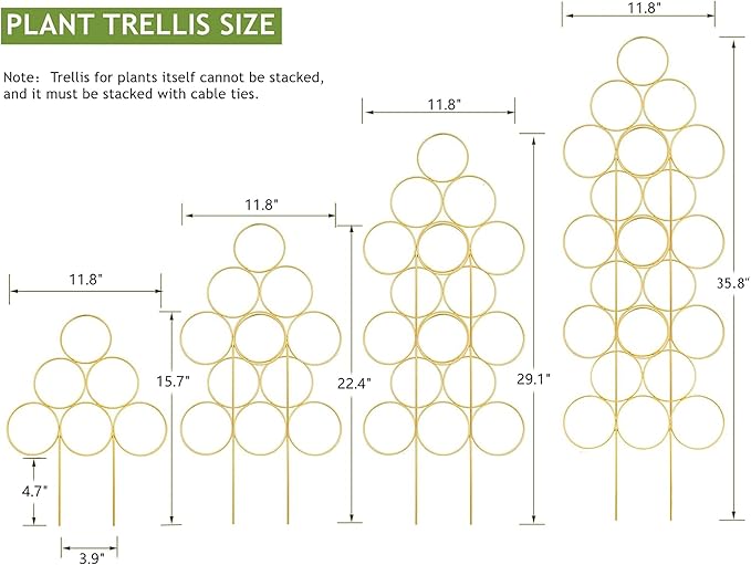 4 Pack Plant Trellis Indoor 15.7 Inch for climbing plants indoor Small Garden Trellis for Potted Plant Support Metal Wire Stackable Trellis Houseplant for Monstera Vines Lvy Pothos Accessories(4 gold)