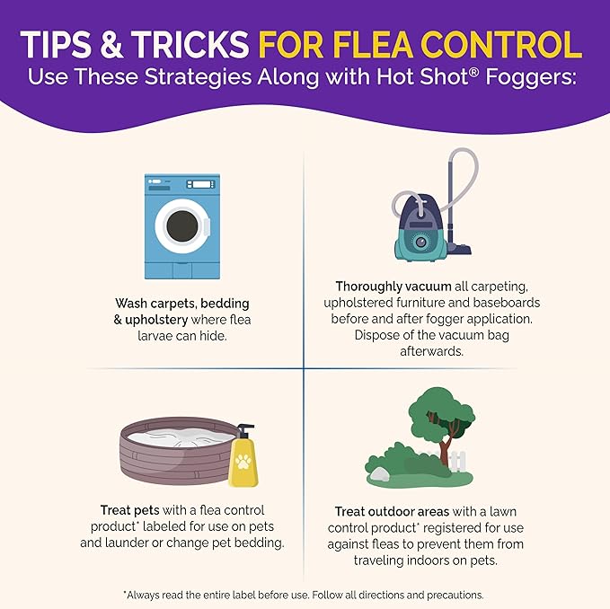 Hot Shot BedBug And Flea Fogger, Inhibits Flea Reinfestation, 2 Ounce Cans, 6 Count