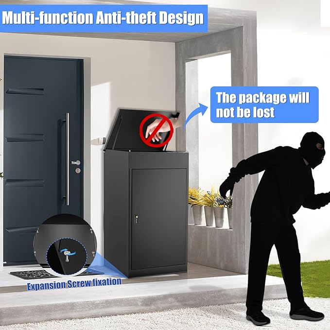 Package Delivery Boxes for Outside, Large Parcel Drop Boxes with Coded Lock, Waterproof Anti-Theft Mailbox with Floor Spikes, Heavy-Duty Steel Secure Package Delivery Box for Porch Yard Home Office