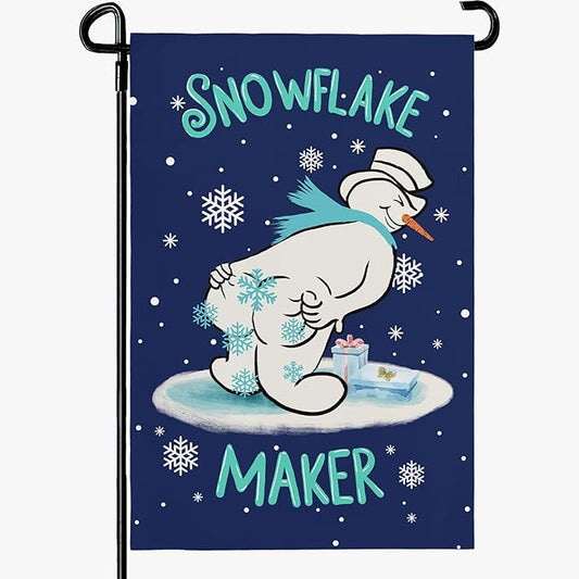 Winter Snowman Garden Flag Snowflake Maker Yard Flags Double Sided Christma Vertical Wall Banners Xmas Gift House Banner for Holiday Farmhouse Outdoor Decoration 12x18 Inch