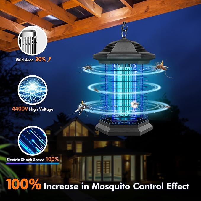 Bug Zapper for Outdoor Indoor, Electric Mosquito Zapper Waterproof with 18W Power & 4400V Instant Grid, Insect Control Efficiency Increased 100%, Coverage of 1/2 Acre, for Patio, Backyard, Home
