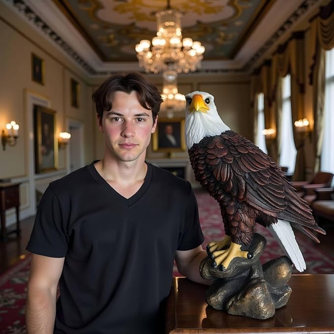 American Eagle Statue Bald Eagle - Large Hand-Painted Resin Garden Sculptures & Statues Outdoor Bird Figurines, Majestic American Freedom 4th of July, Decor for Indoor, Patio, Office, 11⅘"