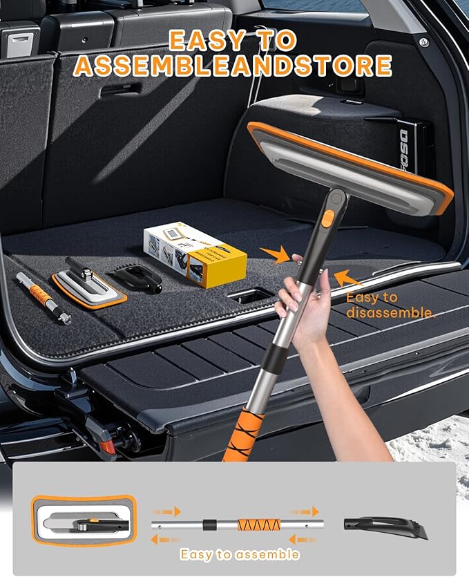 helloleiboo 39.8" 3-in-1 Snow Brush for Car Snow Broom Extendable Snow Brush and Ice Scraper 12-Inch Pivoting Foam Head Snow Scraper for Christmas Car Truck SUV (Orange)