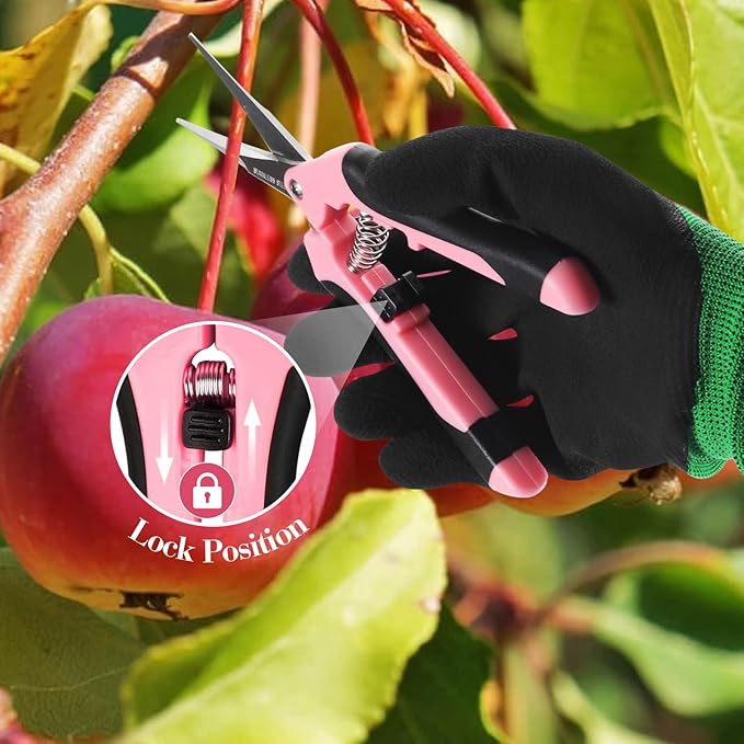 4 Packs Garden Pruning Shears Stainless Steel Blades Handheld Pruners Set with Gardening Gloves(Pink)