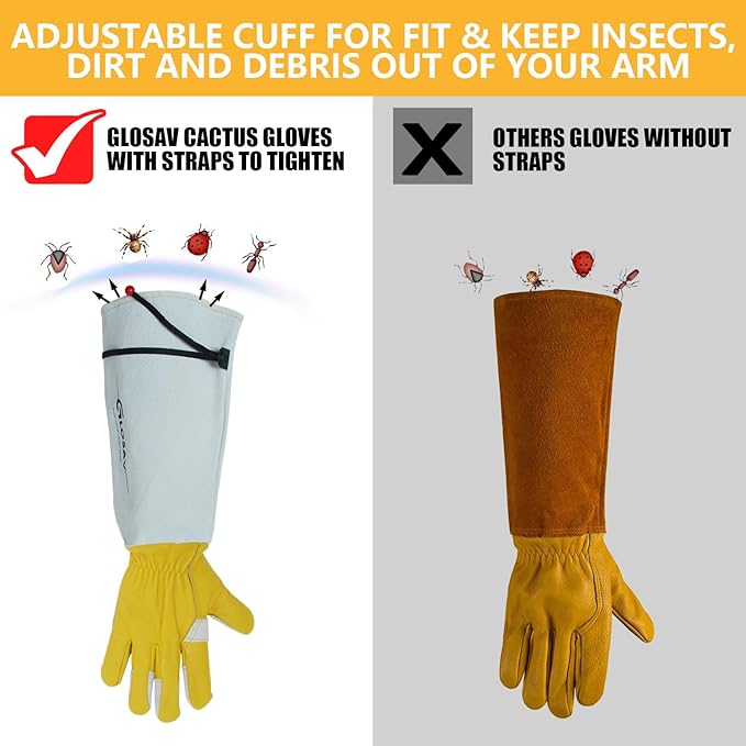 Cactus Gloves, Thorn Proof Gardening Gloves for Rose Pruning & Cacti Handling (X-Large (Pack of 1), Yellow-reinforce)