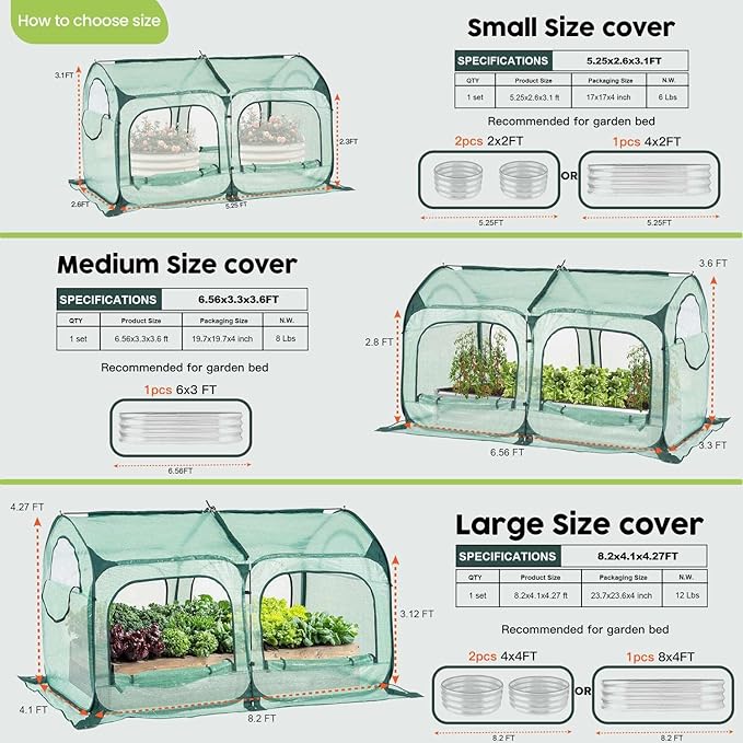 Pop up Greenhouse Tent Cover Tunnel Plant House,Large Gardening Flower Sunshine Room with Mesh Windows,Backyard PE Greenhouse Cover for Cold Frost Protector with Stakes and Rope Guys
