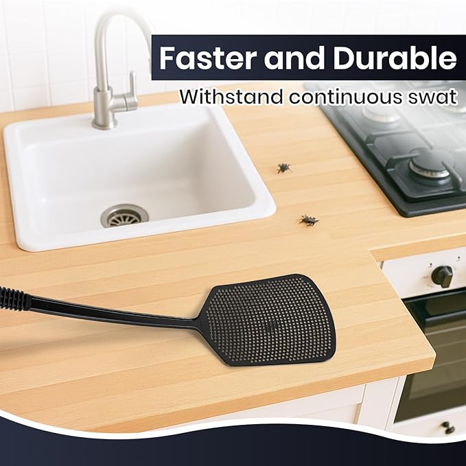 6-Pack Heavy Duty Long Handle Fly Swatter, Fly Swatter for Indoors, Black