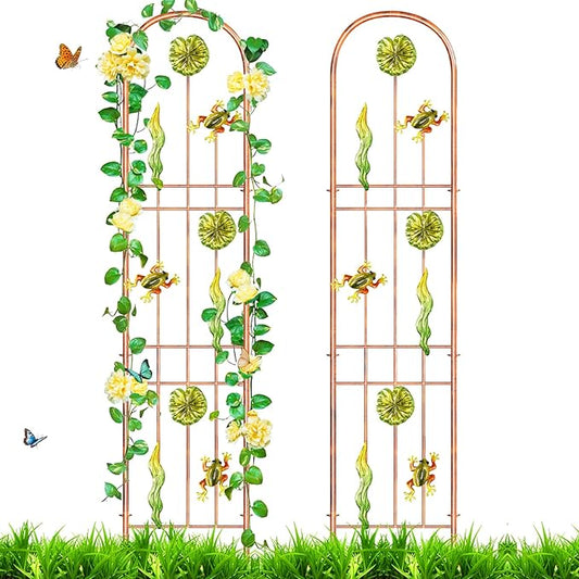 2Pcs Metal Garden Trellis, Arched Fence Trellis Plant Support Trellises, Supporting Plants Outdoor Decoration for Climbing Plants Lawn Yard Patio Backyard Wall Brackets (Frog)