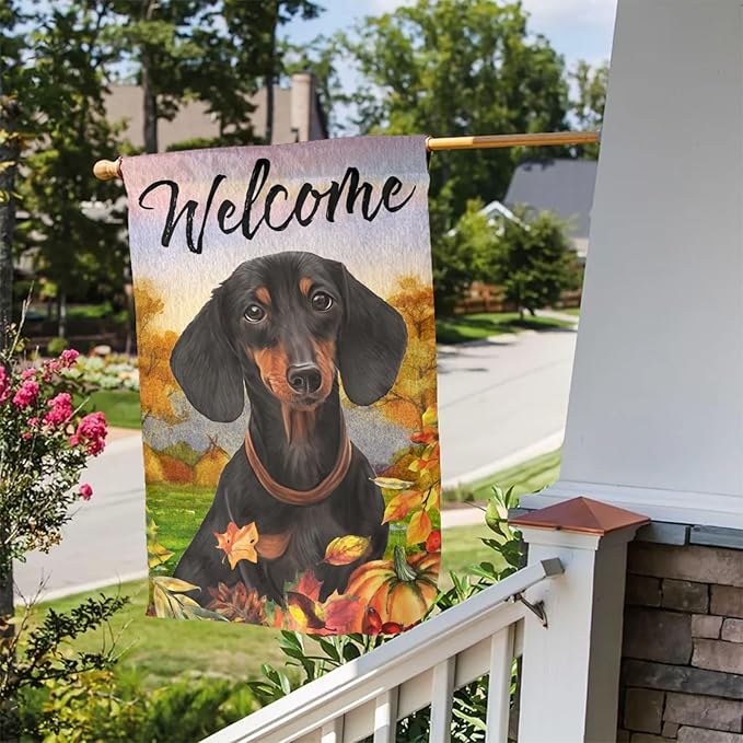 Dachshund Fall Pumpkin Fall Dog Garden Flag Welcome Party Outdoor Outside Decorations Picks Home House Garden Yard Decor 12x18 Inch