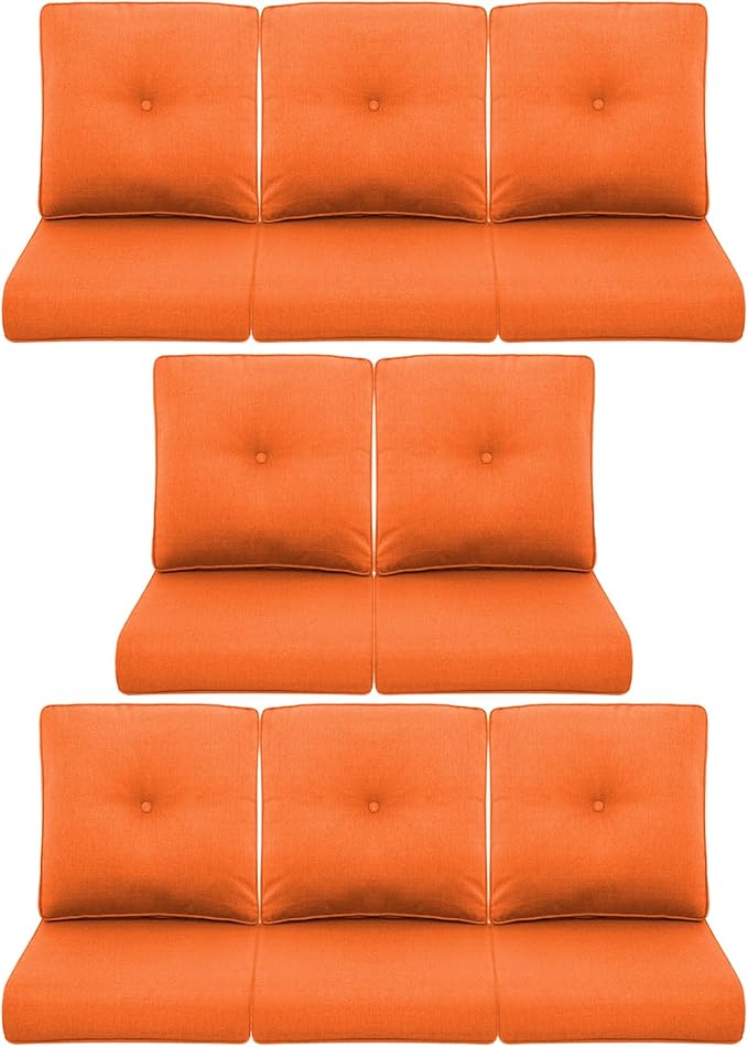 8-Piece Outdoor Patio Cushion Set - Fade & Water Resistant with Removable Olefin Cover, 22x24x4 Inch Memory Foam Cushions for Wicker Sectional Sofa – Orange/Buckle