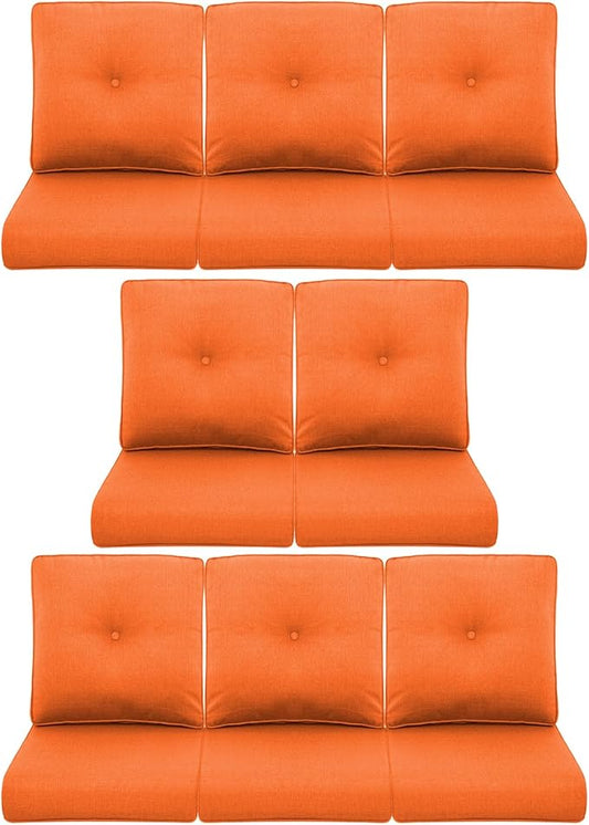 8-Piece Outdoor Patio Cushion Set - Fade & Water Resistant with Removable Olefin Cover, 22x24x4 Inch Memory Foam Cushions for Wicker Sectional Sofa – Orange/Buckle