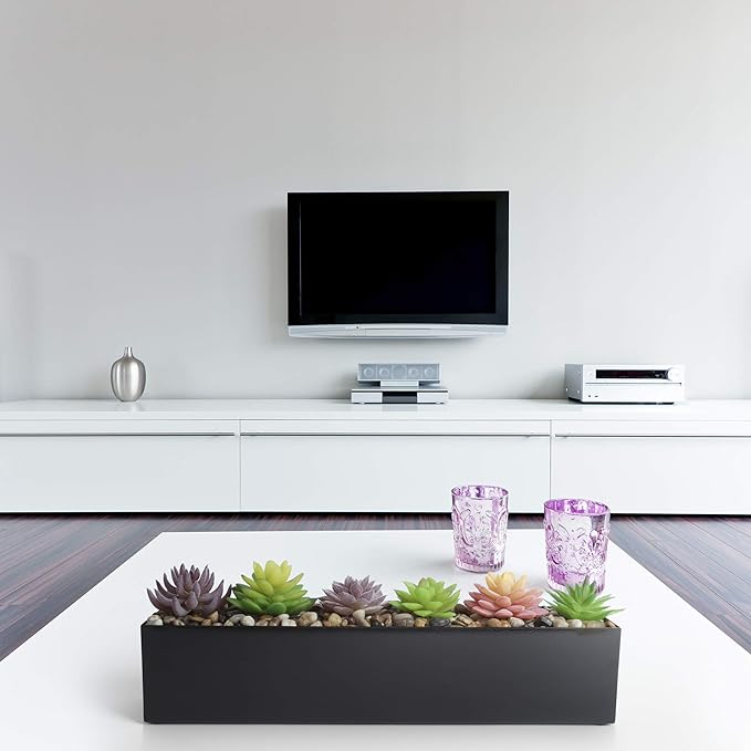 Modern Black Trough Rectangular Planter, 16“ Metal Window Planter Box for Succulent, Small Rectangle Box for Desk or Windowsill, Stainless Steel, Great Gift Ideas for Women Men