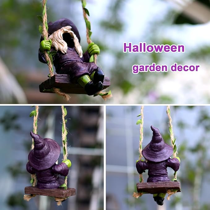 The Garden Witch Statue on The Swing decorates The Small Witch Statue for Indoor and Outdoor Horror Decor Halloween Decor