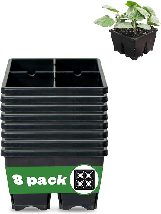 Epic Gardening Reusable Seed Starter Tray - 4 Cell 4"/8 Seedling Starter Trays - Easy Watering, Indoor Greenhouse, Plant Starter, Gardener-Friendly for Seedlings | UV-Treated & BPA-Free - Black