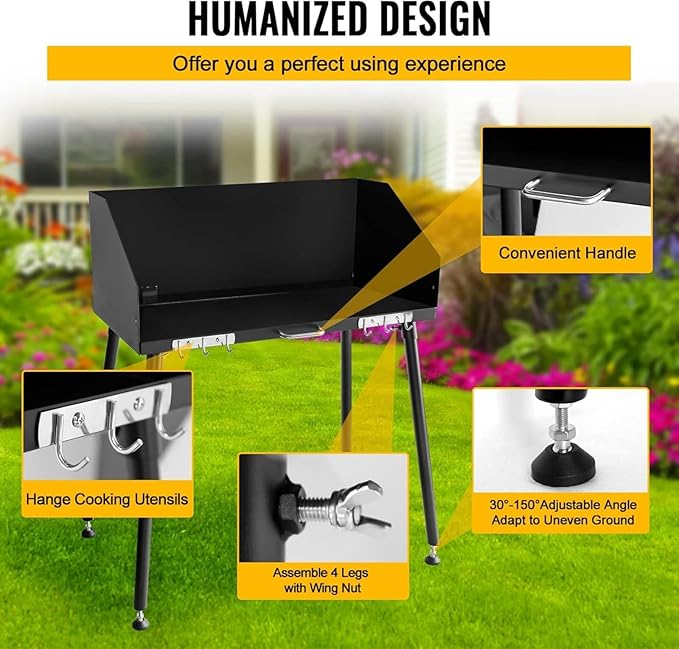 Camp Cooking Table with Foldable Three-Sided Windscreen and Legs, Perfect for Dutch Oven Cooking with Charcoal Briquettes and Food Preparation,30x16