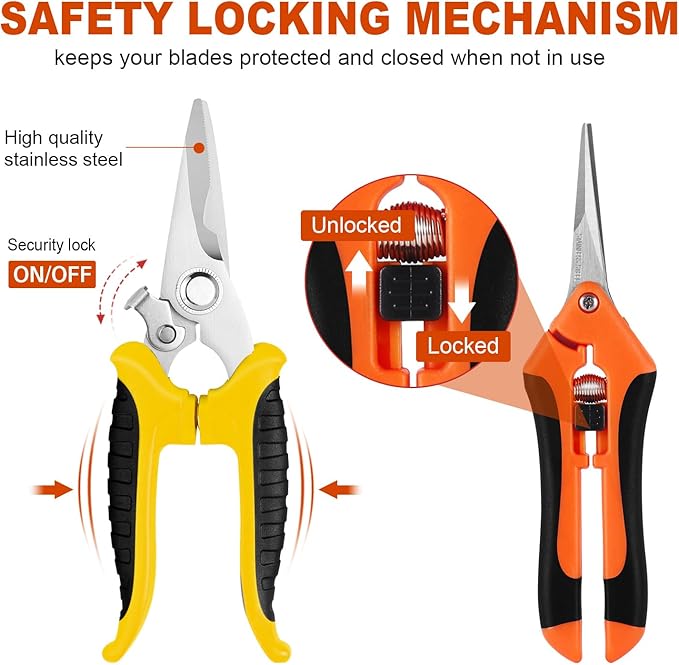 4 Pack Garden Shears Scissors,Pruning Shears, pruning shears for gardening Stainless Steel Blades, Gardening Clippers Hand Pruner With a Gardening Gloves((Red Yellow Blue Orange)