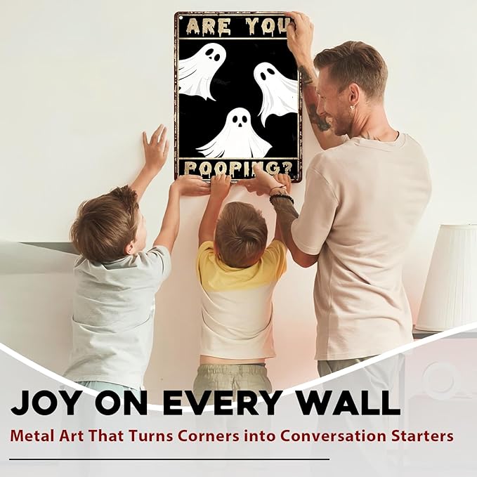 Ghost Metal Tin Sign Vintage Halloween Wall Art Rustic Bathroom Decor Tin Plaque Iron Painting Restroom Washroom 12x16inch