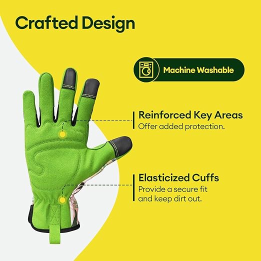 Gardening Gloves for Women, Breathable Leather Work Gloves, Thorn-Proof Gardening Gifts, Touchscreen Compatible, Protective Work for Digging, Planting, Pruning, Large Size, Green