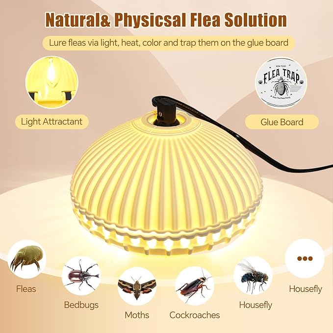 2 Packs Flea Traps for Inside Your Home Flea Light Trap Treatmetnt with 6 Refills & 6 Bulbs for Bugs Insect Pest Control Traps for Living Room, Balcony, and Bedroom