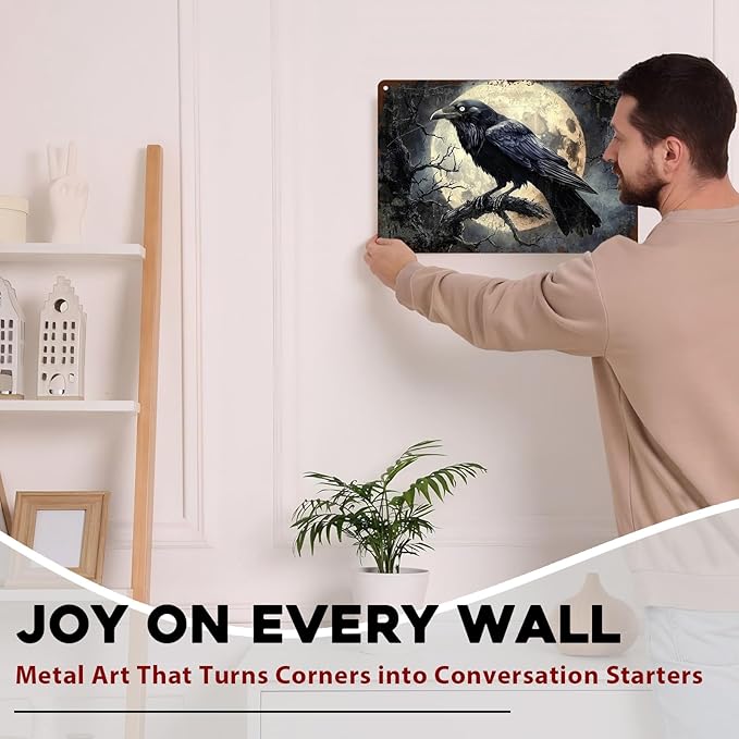 Halloween Crow Vintage Metal Tin Sign for Home Bar Kitchen Hotel Dining Room Coffee 8x12inch