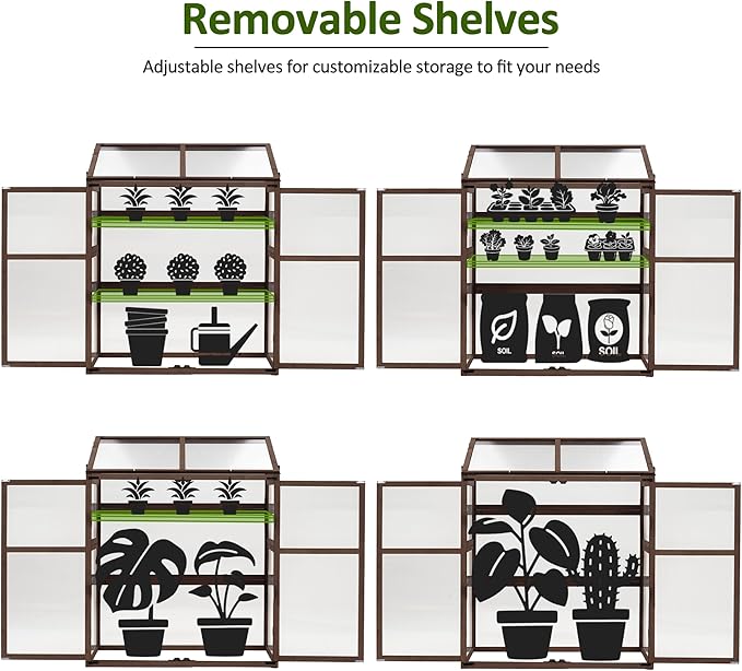 Macrout Cold Frame Greenhouse, Large Wooden Greenhouse Cabinet, Garden Cold Frame with Adjustable Shelves for Outdoor Indoor Use, 1344 (Brown)