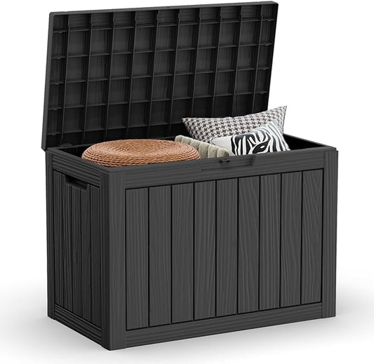 45 Gallon Waterproof Deck Box, Lockable Resin Storage Box for Patio Furniture Cushions, Garden Tools & Outdoor Delivery - Black, Easy Assembly, Multipurpose Patio Seat Bench