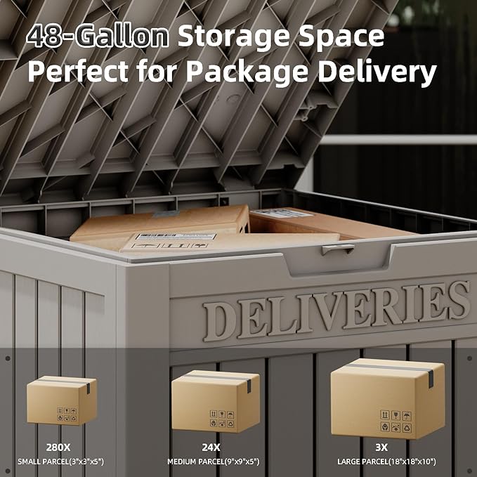 Package Delivery Box for Outside, 48 Gallon Storage with Lockable Secure, Large Resin Outdoor Package Drop Container