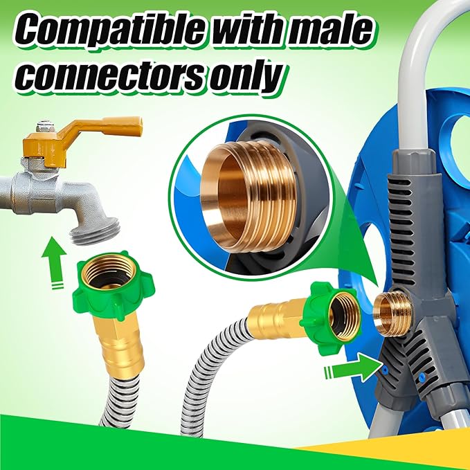 3ft Short Garden Hose with Female to Female Connector - Metal Leakproof Leader Hose for Hose Reel, Heavy Duty 304 Stainless Steel Flexible Hose for Outdoor Garden Watering Car Pet Cleaning