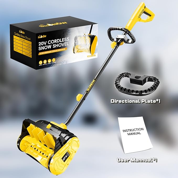 Cordless Snow Shovel, 20V Electric Snow Blower Compatible with De-Wait(No Battery), 13.5 Inch Cordless Snow Removal Shovel with Directional Plate - Yellow