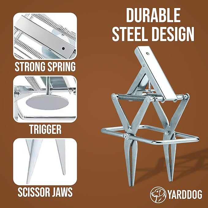 YARDDOG Mole Scissor Trap, Step-to-Set Ground Trap, Easy-to-Use Scissor Style Mole Eliminator, Multi-use Durable Steel Design for Lawns & Gardens, Commercial Grade, Silver, (2 Pack)