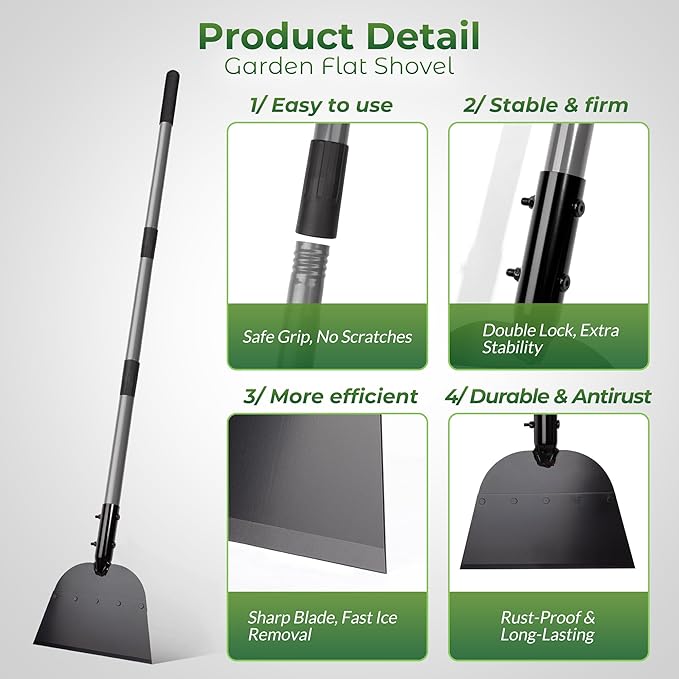 Walensee Flat Shovel, Floor Scraper, 54 inch Garden Scraper for Walkway, Weed Remove Tool for Lawn Edging, Cleaning Scraper for Road Outdoor, Driveway Weeding Tool， Ice Scraper & Ice Removal Tool