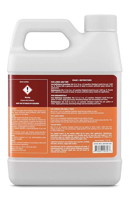 LawnStar Liquid Iron (32 OZ) for Plants - Multi-Purpose, Suitable for Lawn, Flowers, Shrubs, Trees - Treats Iron Deficiency, Root Damage & Color Distortion – EDTA-Free, American Made