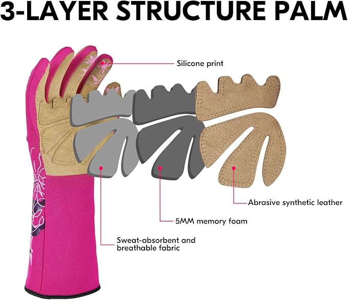 Vgo 1-Pair Ladies' Synthetic Leather Gardening Gloves, Long Sleeves Gauntlet, Breathable & Grip Work Gloves, High Dexterity, Washable (Size M, Red, SL7445)