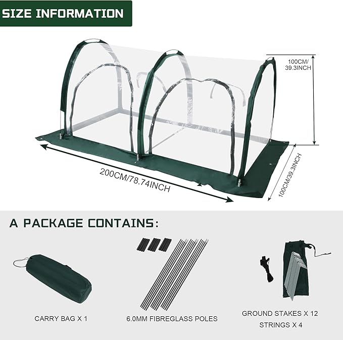 Portable Tunnel Greenhouse for Outdoors - Transparent Mini Greenhouses Ideal for Backyards and Outdoor Vegetable Cultivation (2M)