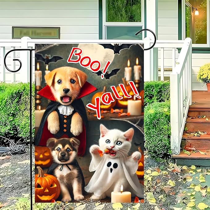 Winter Halloween Black Cat Witch Garden Flag 12x18 Inch Double Sided Fall Yard Flag