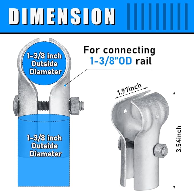 Tandefio Pipe Clamp Chain Link Fence T Clamp Galvanized Steel End Rail Clamp for OD Pipe, Bolts and Nuts Included(24 Pcs,1-3/8")