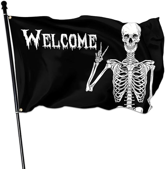 Halloween Flags for Outside 3x5 Ft Halloween Skull Flag Durable Polyester Double Sided Halloween Skeleton Flags for Indoor House Outdoor Yard Holiday Banner Signs Decorations