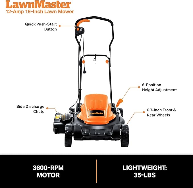 LawnMaster Electric Lawn Mower 12AMP 19-Inch ME1218X.01