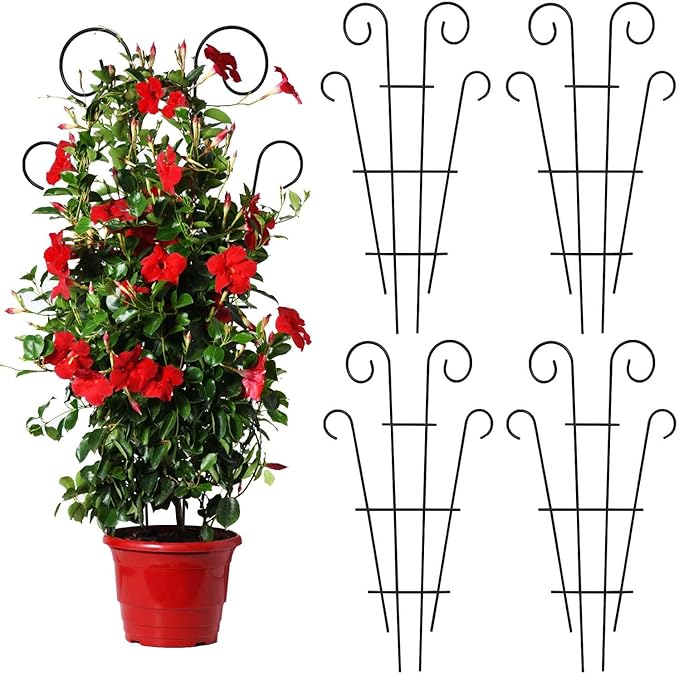 4 Pack 32'' Trellis for Potted Plants, Metal Garden Trellis for Climbing Plants Outdoor, Indoor Plant Trellis Black Coated Flower Pot Trellis for Climbing Plants Houseplants Vine Ivy