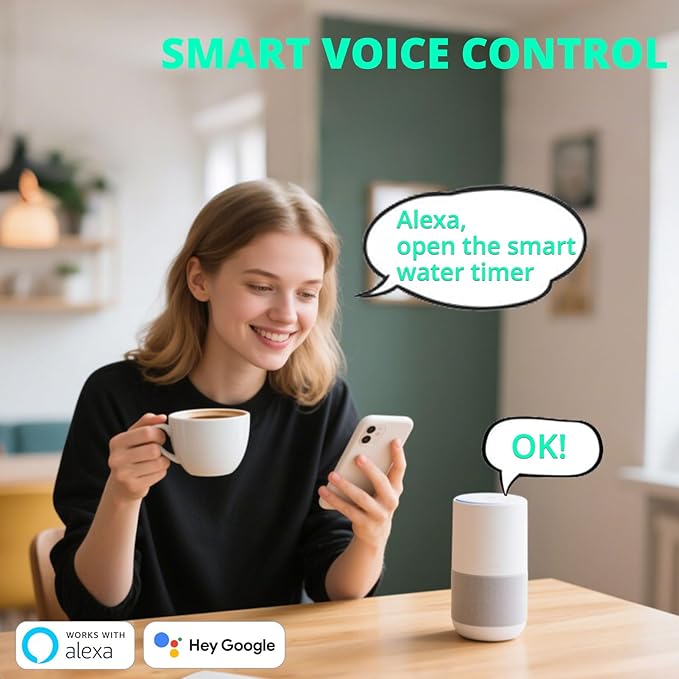 QUOBAS WiFi Sprinkler Timer with Brass Inlet & Outlet, 2-Zone Smart Water Timer for Garden Hose with APP Remote Control, Manual Watering, Rain Delay Watering, for Lawn, Garden