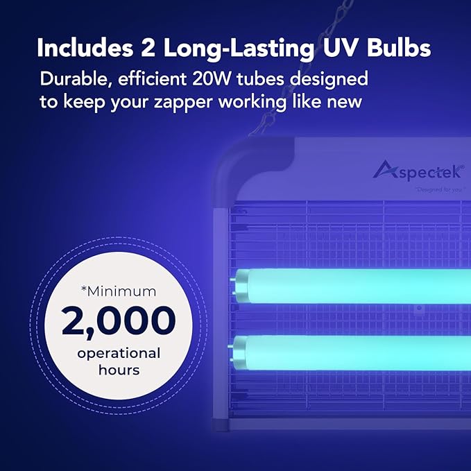 ASPECTEK Bug Zapper Replacement UV Lamp Bulbs – Light Tubes for 40W Electronic Insect Killers – Fits ASIN B07KSRFJ9Y, 2-Pack