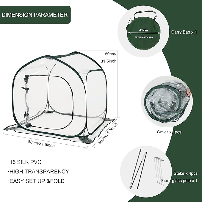 Mini Transparent Pop Up Greenhouse for Indoor and Outdoor Backyard Gardens - Portable Large Space and Durable
