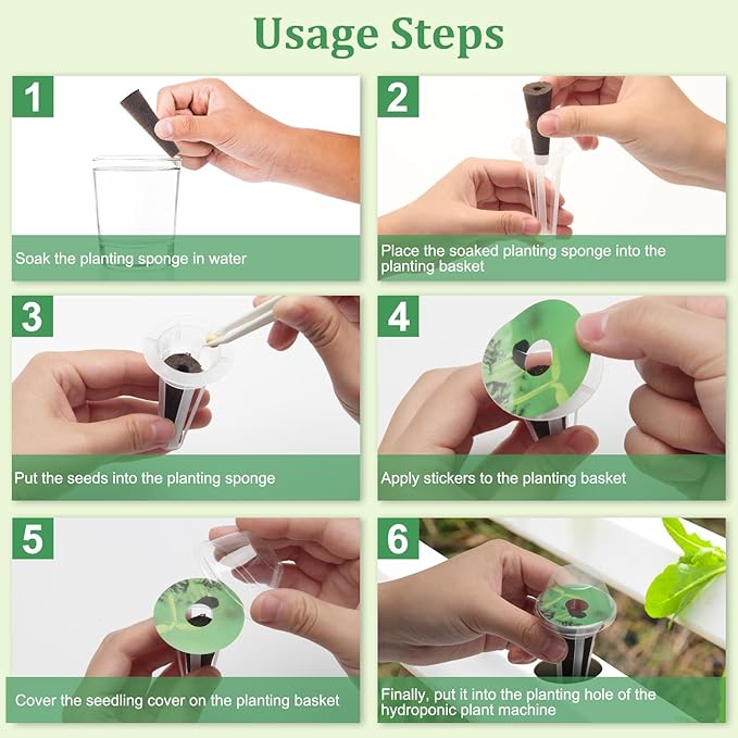 Coolrunner 66 PCS Hydroponic Pods Kit, Seed Pods Kit for Aerogarden, Grow Anything Kit, Hydroponics Garden Accessories with 15 Baskets, 20 Stickers, 15 Sponges, 1 Tweezers, 15 Planting Cove