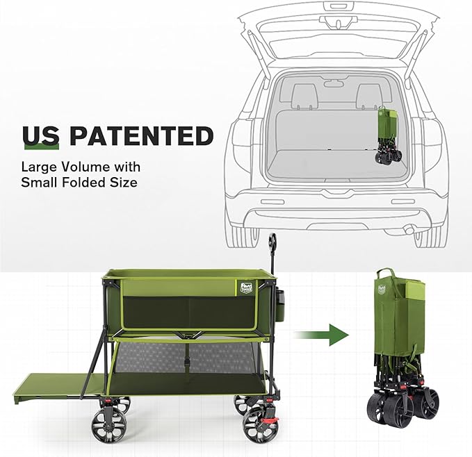 TIMBER RIDGE 400L Large Capacity Folding Double Decker Wagon with Brakes, 54" Extra Long Extender Wagon Cart, 450lbs Heavy Duty Collapsible Cart, All-Terrain Big Wheels for Camping, Sports, Shopping