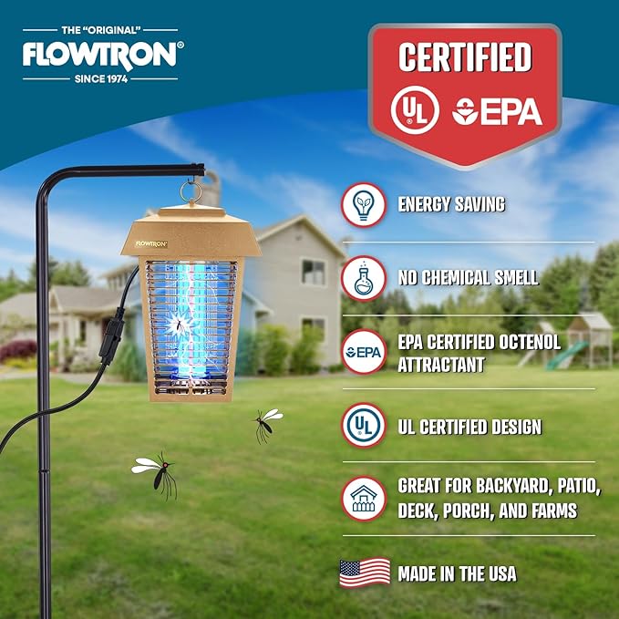 Flowtron Bug Zapper, 1 Acre of Outdoor Coverage with Powerful 40W Bulb & 5600V Instant Killing Grid, Electric Insect, Fly & Mosquito Zapper, Made in The USA - Tan Color