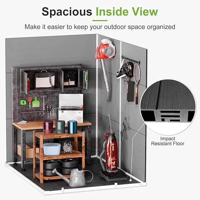 5x4 Shed Resin Outdoor Storage with Floor Included, Waterproof Lockable Small Plastic Garden Tool Shed Cabinet